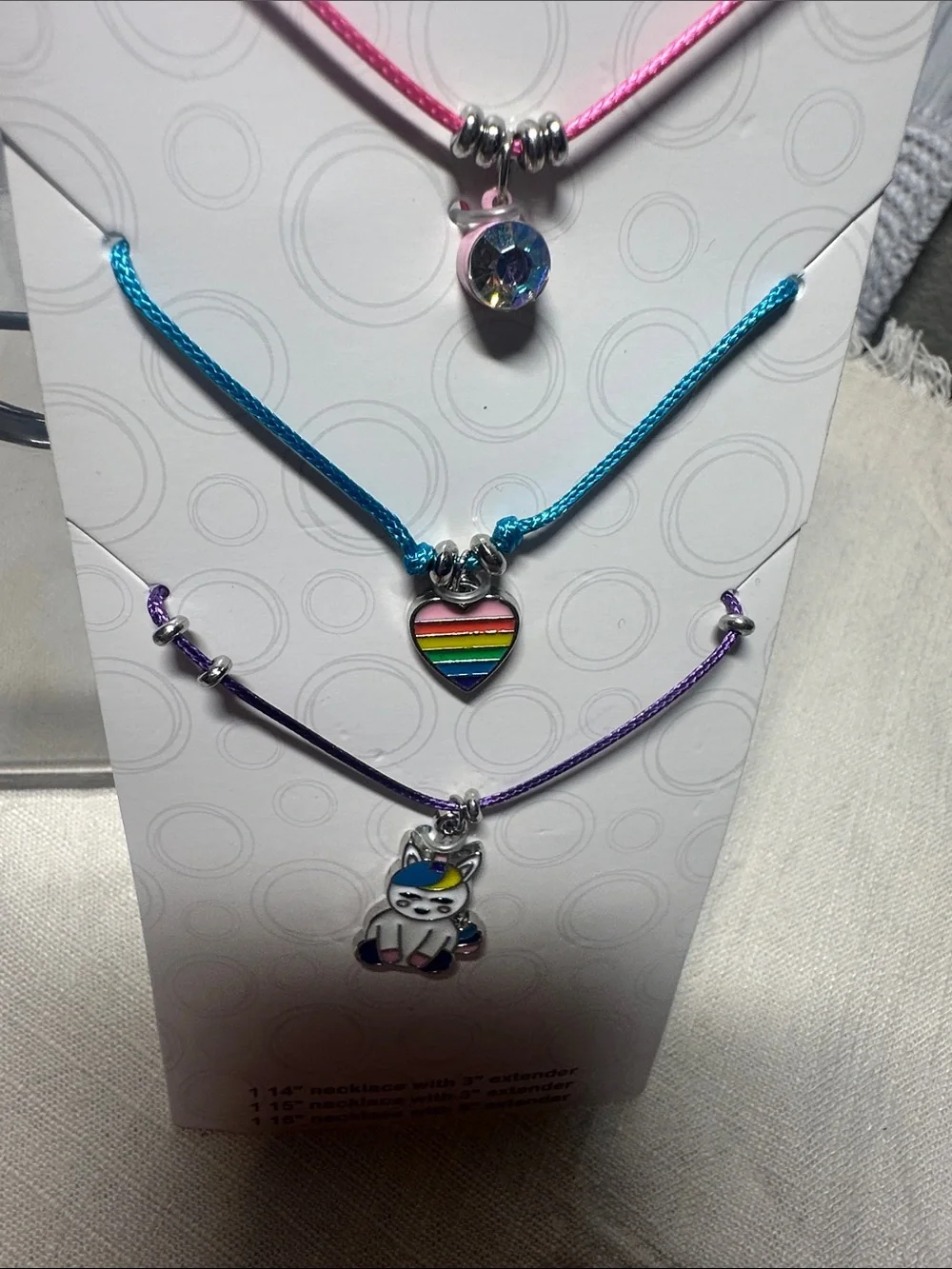 Claire's Teal & Purple Nail and Rainbow Charm Necklace Trio NWT